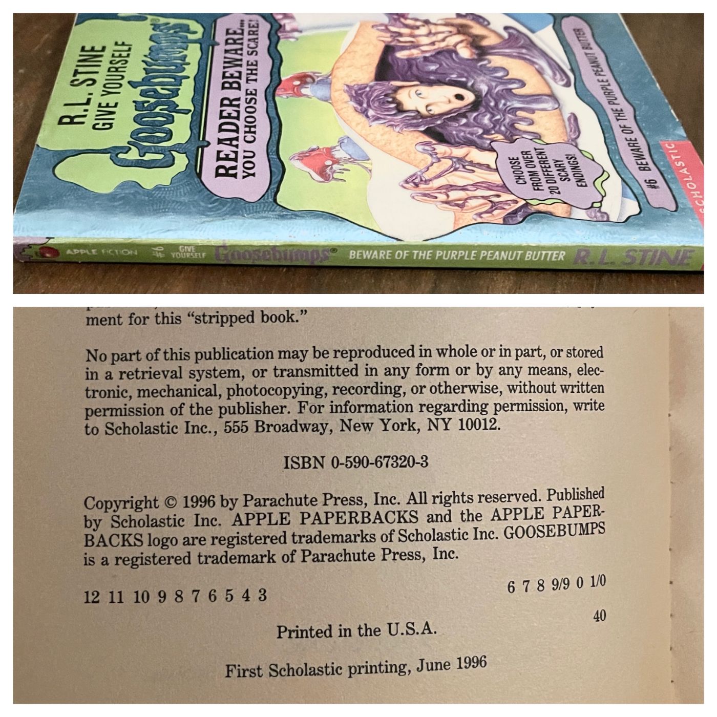 Give Yourself Goosebumps #6 ‘Beware of the Purple Peanut Butter'; R.L. Stine, 1996 - 1E